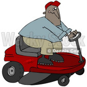 Clipart Illustration of a Black Guy Biting His Lip While Steering A Red Riding Lawn Mower In A Race © djart #30804