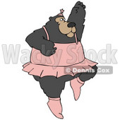 Clipart Illustration of a Masculine Bear Ballerina Dancing Ballet In A Pink Tutu, Up On Tippy Toes And Reaching Upwards © djart #31836