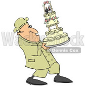 Clipart Illustration of a Nervous Chef Leaning Back And Carrying A Tall Wedding Cake © djart #32297