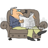 Clipart Illustration of a Relaxed Man Sitting On A Couch, Smoking A Pipe And Reading A Newspaper © djart #32384