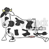 Clipart Illustration of a Black And White Dairy Cow After Slipping, Its Hind Legs Sprawled Out © djart #33139