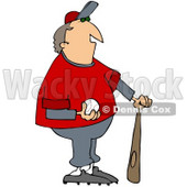 Clipart Illustration of a Chubby Male Coach In A Gray And Red Uniform, Standing With A Bat And Baseball © djart #33816