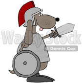 Clipart Illustration of a Military Dog Warrior In A Helmet, Carrying A Sword And Shield © djart #34039