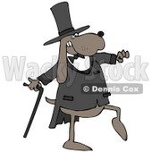 Clipart Illustration of a Brown Gentleman Dog In A Tux And Top Hat, Carrying A Cane And Walking Or Dancing © djart #34040