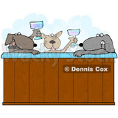 Clipart Illustration of Three Relaxed Dogs Drinking Champagne And Soaking In A Steamy Hot Tub © djart #35987