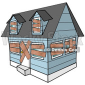 Clipart Illustration of a Blue Foreclosed Home With Boarded Up Windows And Doors © djart #37003