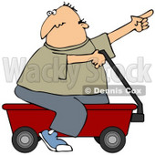 Clipart Illustration of a Man Pointing And Riding On A Red Wagon © djart #37012
