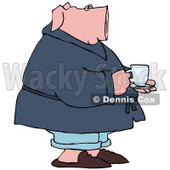 Clipart Illustration of a Sick Pick Drinking Tea And Standing In His PJs © djart #39034