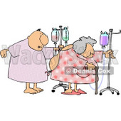 Hospitalized Elderly Couple Walking with IV Drip Lines in a Hospital Clipart © djart #4138