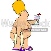 Obese Woman Wearing a Swimsuit, Holding a Towel and Alcoholic Beverage Clipart © djart #4144