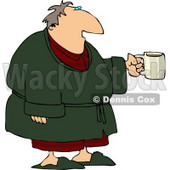 Tired Man Wearing a Bathrobe and Holding a Cup of Coffee During the Early Morning of His Day Clipart © djart #4161