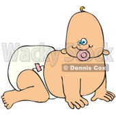 Clipart Illustration of a Baby Girl Sucking On A Pacifier And Crawling In A Diaper © djart #41823