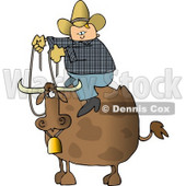 Cowboy Sitting On the Back of a Bull with Horns and a Bell Clipart © djart #4248