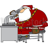 Royalty-Free (RF) Clipart Illustration of Santa Sitting On A Stool And Looking Through A Microscope © djart #433575