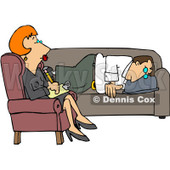Royalty-Free (RF) Clipart Illustration of a Red Haired Counselor Listening To A Depressed Man © djart #434421