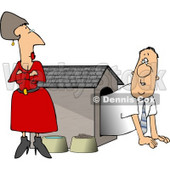 Upset Wife Watching Husband Crawl Our of the Doghouse Clipart © djart #4360