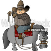 Cowboy Sitting On Horse Saddle Wrong While Holding Reins Clipart © djart #4381