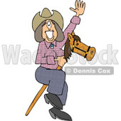 Happy, Smiley Cowgirl Riding a Toy Stick Horse Clipart © djart #4395