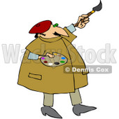 Clipart Illustration of a Chubby Male Mural Artist Painting A Wall And Holding A Palette © djart #43976