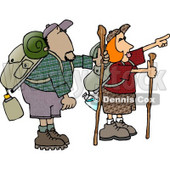Male and Female Hikers Hiking with Backpacks, Canteens, Sleeping Bags, and Walking Sticks Clipart © djart #4406