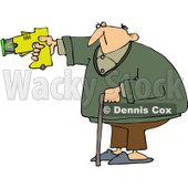 Royalty-Free (RF) Clip Art Illustration of an Old Man Balancing With His Cane And Pointing A Taser Gun © djart #442585