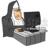 Royalty-Free (RF) Clip Art Illustration of a Nun Using A Desktop Computer © djart #442594