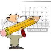 Royalty-Free (RF) Clip Art Illustration of a Businessman Using A Huge Pencil To Write On His Calendar © djart #442611