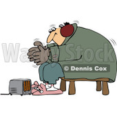 Royalty-Free (RF) Clip Art Illustration of a Cold Man Wearing Bunny Slippers And Muffs By A Space Heater © djart #442617