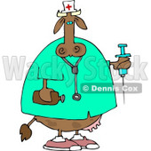Female Nurse Cow Holding a Syringe and a Bottle of Peroxide Clipart © djart #4521
