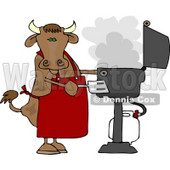 Cow Cooking BBQ On an Outdoor Propane Grill Clipart © djart #4529
