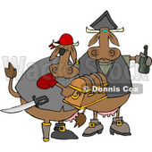 Cow Pirates Carrying Treasure Chest and Bottle of Rum Clipart © djart #4537