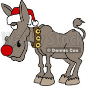 Red-Nosed Donkey Wearing Christmas Santa Hat Clipart © djart #4587