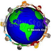 Royalty-Free (RF) Clipart Illustration of a Circle Of Worldwide Children Holding Hands Around A Globe © djart #46051