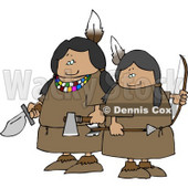 Two Female Indian Warriors Holding a Knife, Hatchet, and Bow an Arrow Clipart © djart #4618