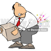 Clipart Picture of a Businessman Cracking and Injuring His Lower Back While Lifting a Heavy Box the Wrong Way Illustration © djart #4661