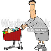 Man Pushing a Shopping Cart Filled with Food in a Grocery Store Clipart © djart #4682