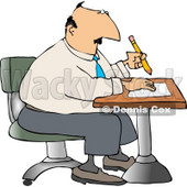 Businessman Sitting at a Desk and Writing On Paper with Pencil Clipart © djart #4696
