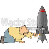 Man Lighting the Fuse On His Model Rocket Clipart © djart #4699