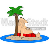 Man Resting Against a Palm Tree Ashore on a Deserted Island or Coast Clipart © djart #4724