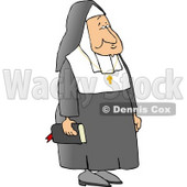 White Religious Christian Nun Carrying a Bible and Wearing a Cross Around Her Neck Clipart © djart #4736