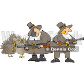 Humorous Pilgrim Women Armed with Turkey Bird Hunting Musket Guns Clipart © djart #4920