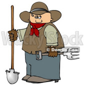 Cowboy Farmer Holding a Pitchfork & Shovel Clipart © djart #4940