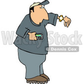 Man Holding a Vibrating Pager and Checking the Time On His Wrist Watch Clipart © djart #4959