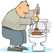 Man Plunging a Clogged Toilet Clipart © djart #4989