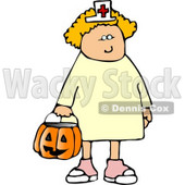 White Girl Wearing Halloween Nurse Costume While Trick-or-treating Clipart © djart #5215