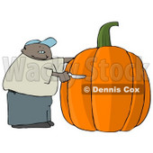 African American Man Carving a Face Into a Big Halloween Pumpkin Clipart © djart #5226