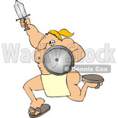 Muscular Warrior Charging to Battle with a Sword and Shield Clipart Illustration © djart #5474