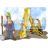 Construction Worker Standing Beside an Excavator with a Shovel Clipart Illustration © djart #5828