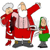 Mrs. Clause & an Elf Helping Santa Get Dressed for Christmas Clipart Picture © djart #5929