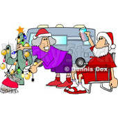 Mr. and Mrs. Clause Celebrating Christmas on the Road With Their Dog Clipart Picture © djart #5930